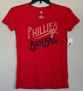 Neu (gewaschen) Philly Phillies Damen-T-Shirt Größe Small V-Ausschnitt rot Tee Shirt S - Bild 1 von 4