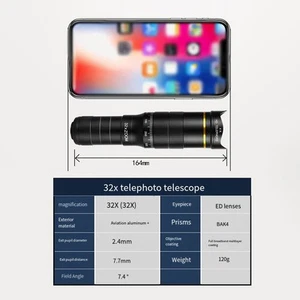 T??l??objectif 32X Facile ?? Utiliser pour T??l??phones Mobiles avec Tr??pied St - Zdjęcie 1 z 12