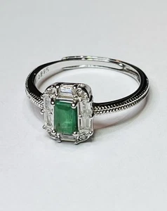 925 Sterling Silber Ring Smaragdschliff natürlicher grüner Smaragd CZ Diamanten - Bild 1 von 13