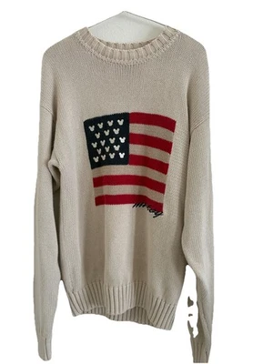 Suéter vintage Disney como polo Ralph Lauren design bandeira americana Mickey tamanho M - Imagem 1 de 4