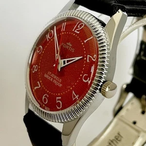 Fortis Swiss Mechanical Watch 35.5mm Red Dial Hand-Wound Used - Picture 1 of 10