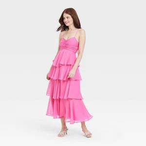 Women's Tiered Ruffle Maxi A-Line Dress - A New Day Hot Pink - Picture 1 of 3