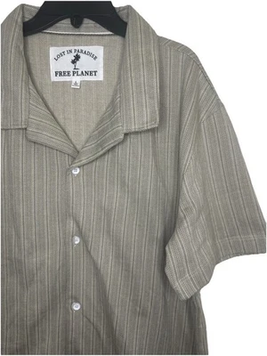 Free Planet Lost in Paradise Men’s Short Sleeve Button Up Shirt Gray Beige Large - Image 1 of 4