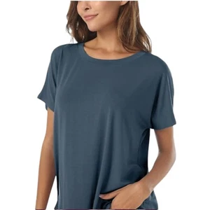 Womens Short Sleeve High Low Loose T Shirt Basic Tees Tops Blue - Picture 1 of 3