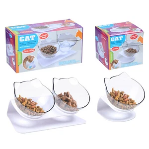Cat Food Bowls Plastic Non Slip Feeding Food Water Double Single Raised Stand - Picture 1 of 21