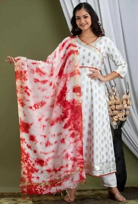 XL 42 Readymade cosido bollywood Anarkali Kameez Dupatta Pantalón Traje Vestido Rojo Foto 1 de 4