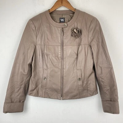 Chaqueta para mujer Worth talla 10 cuero marrón tostado detalle de flores cremallera completa Foto 1 de 4