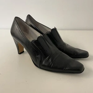 Paco Molina Black Leather Court Shoes Heel Scallop Vintage Italy Size 5 38 - Picture 1 of 11