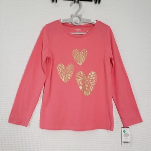 Carters Long Sleeve Shirt Girl 8 Pink Animal Print Glitter Hearts Graphic Casual - Picture 1 of 17