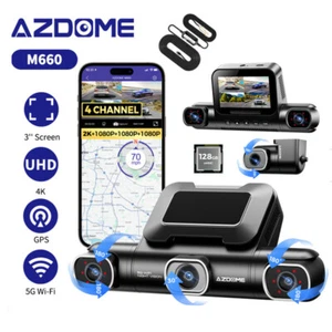 Cámara de tablero AZDOME 3" 4 lentes 4K 2K/1K 5G WiFi GPS modo de estacionamiento 128 GB eMMC y kit de cableado - Imagen 1 de 18