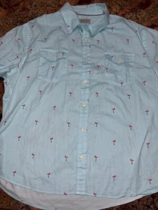 Jachs New York Shirt Mens 2xl flamingo blue Hawaiian Short Sleeve * flaw - Picture 1 of 8