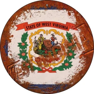 West Virginia Rusty Stamped Round Circular Metal Sign 12" Home Garage Wall Decor - Picture 1 of 1