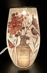 Stony Creek Lighted Frosted Glass Vase 7.25" Bird Butterfly Lisa Audit EUC - Picture 1 of 12