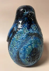 Vintage ALDO LONDI Mid-Century Modern BITOSSI Pottery Blue PENGUIN - Repaired - Picture 1 of 13