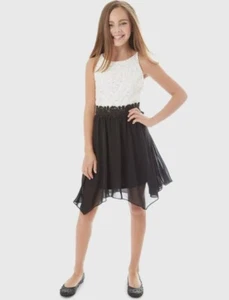 BCX Big Girls Contrast Sequin Lace black and white Dress Size 12 - Picture 1 of 10