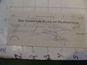 vintage paper: 1909 The Exchange Bank of Bloomfiled check --IOWA - Picture 1 of 2