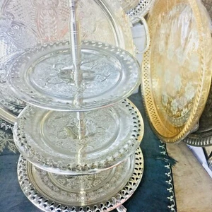 Moroccan Tiered Serving Tray,Handmade Silver Plated Stand,Boho Dessert Decor - Picture 1 of 13