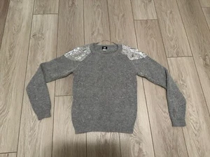 H&M Sweater Womens Small Gray Angora Blend Sweater Sequin - Picture 1 of 6