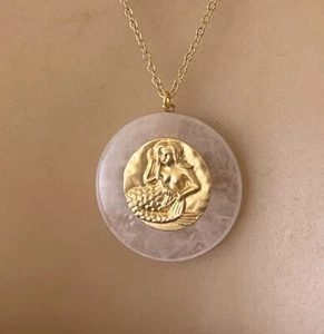 Mermaid Necklace Rock Crystal Quartz Fantasy Mythological Coin Pendant - Picture 1 of 5