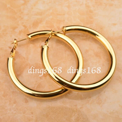 Pendientes de aro de tubo XXL de 5 mm de grosor de moda clásica rellenos de oro de 18 quilates para mujer E7-3,54" Foto 1 de 2