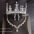 Round Crown With CZ Crystal Necklace Earrings Set Wedding Queen Pageant Prom