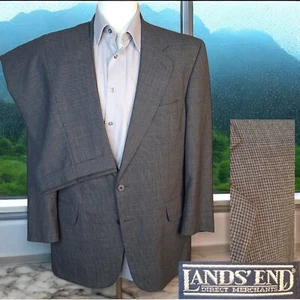 Lands End 2 Piece Suit Mens 42S 34X29 Gray Micro Houndstooth Vintage - Picture 1 of 13