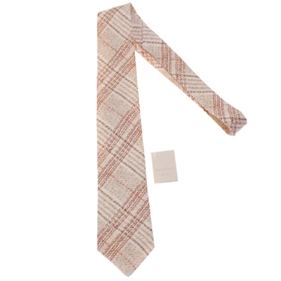 Paolo Albizzati NWT Neck Tie in Light Brown / Beige / Orange Plaid 100% Linen - Image 1 of 4