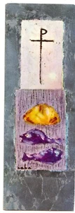 Altes Gottesbild Kreuz Brot und Fische - Bild 1 von 1