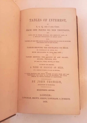 Antiquarian Book: Tables of Interest *1856* VICTORIAN MATHEMATICS Thomson - Image 1 of 4