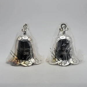 Set of 2 Silver Christmas Bell Ornament 1992 Star Pierced Bell 3.5"H - Picture 1 of 6