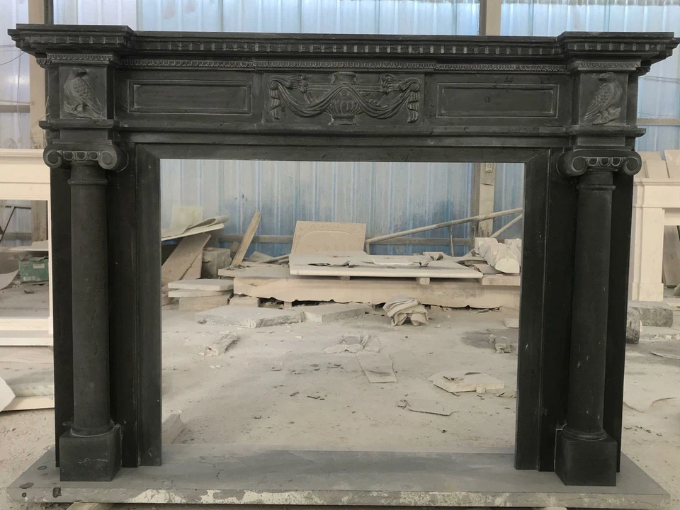 ABRIGO DE CHIMENEA DE MÁRMOL TALLADO PULIDO CON PÁJAROS - PR3 Foto 1 de 1