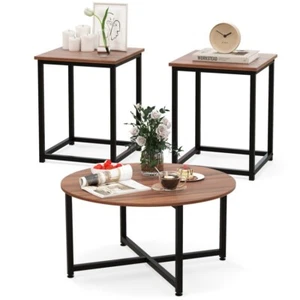 3 Piece Coffee Modern Table Set Round Accent End Table & Square Side Bed Tables - Picture 1 of 10