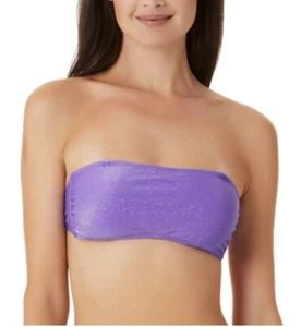 Top de Bikini California Waves Juniors Metallic Shine Bandeau púrpura talla grande - Imagen 1 de 2