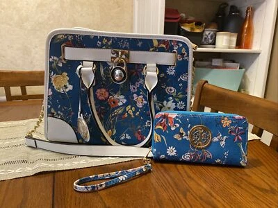 DASEIN-Vegano Verde azulado floral Cartera Bolso de mano y billetera Bolso de hombro Cartera Muñequera Foto 1 de 4