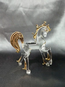 Small Clear Glass Horse Figurine Gold Detail Prancing Horse Figure Equestrian  - Picture 1 of 4