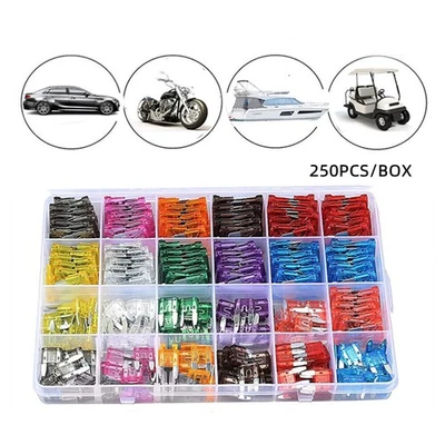 250PCS Car Fuses Assortment Kit Blade-Type Replacement Fuses Accessory RV Boat Foto 1 de 4