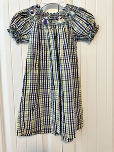 Vestido a Cuadros Le Za Me Niñas Talla 5 Muñeco de Nieve Calado Vacaciones Guinga Obispo - Imagen 1 de 5