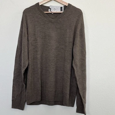 Suéter Pullover Para Hombres TURNBURY LANA MERINO Marrón Cuello en V Manga Larga Talla XL ALTO Foto 1 de 2