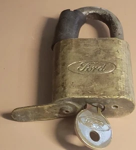 Vintage Ford Truck Brass padlock W/ Original Key Uncleaned & Works Collectibles  - Picture 1 of 8