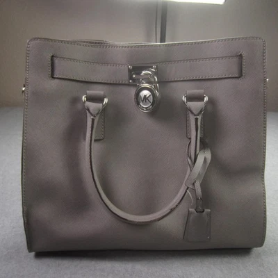 Bolso de Mano Michael Kors Hamilton Saffiano Mujer Gris Candado Cadena Correa Cartera Foto 1 de 4