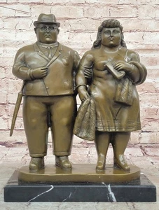 Signed Bronze Couple Botero Standing Sculpture Modern Abstract Figurine Deal NR - Picture 1 of 10