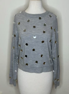 Paper London Gray Wool Sweater with Applique Mirror Dot Women's S - Picture 1 of 9