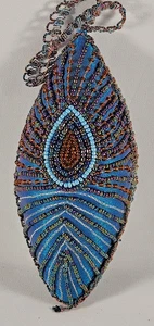 Vintage Weihnachtsschmuck Pfau Design Perlen Band Handarbeit Türkis 6 Zoll - Bild 1 von 2