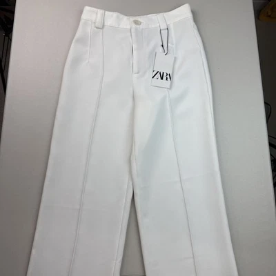 NUEVO CON ETIQUETAS Zara Pantalón Plisado Cintura Alta Pantalones de Vestido Costura Frontal XS Pierna Recta Foto 1 de 4