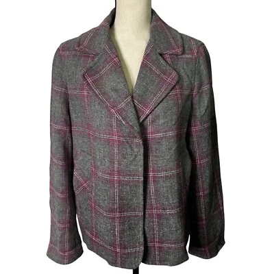 Blazer Talbots Mujer Talla 10 Gris Púrpura Mezcla Lana Forrado Botón Oculto Negocios Foto 1 de 4