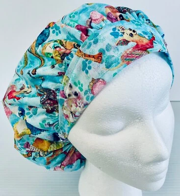 Fun Summer Dog Print Scrub Hat Small Bouffant Medical Surgery Hat - Image 1 of 4