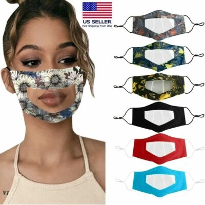Women's Face Mask With Visible Lip Expression Clear Window Shield For Deaf Mute - Image 1 of 4