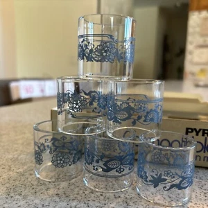 NOS-Pyrex Compatibles Glass Napkin Rings Set 6 By Corning Old Town Blue Org Box - Picture 1 of 3