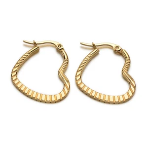 Heart 304 Stainless Steel Hoop Earrings Gold 27x23x2mm Pin 1x0.5mm P618 - Picture 1 of 2