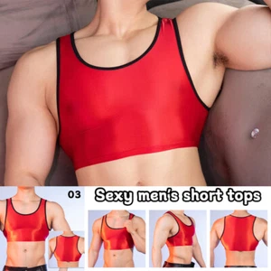Lingerie Half Tank Top Glossy Vest Workout Sports Bras Sleeveless Undershirt - Picture 1 of 35